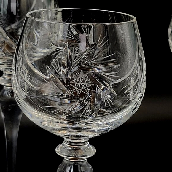 Ajka Copac Crystal Pinwheel Fan Star Thatched Wine Glasses (7) Hungary Sparkles - Picture 8 of 10